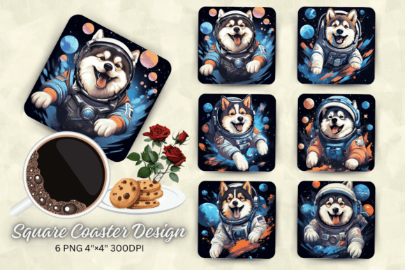 Cute Astronaut Alaskan Malamute Dog Squa