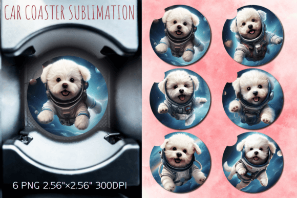 Cute Astronaut Bichon Frise Dog Car Coas