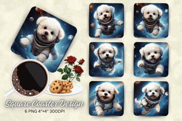 Cute Astronaut Bichon Frise Dog Square C