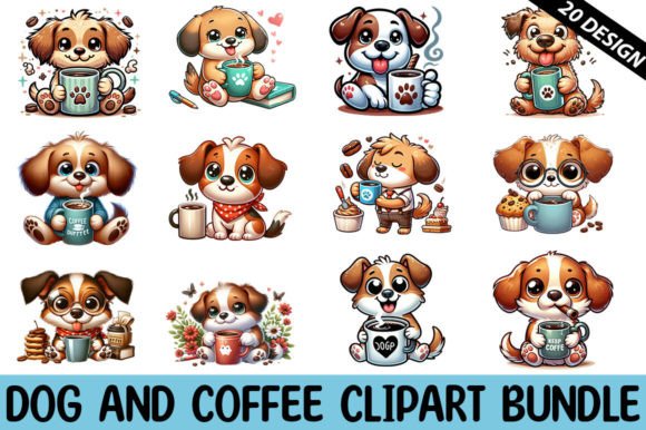 Dog and Coffee Clipart Bundle