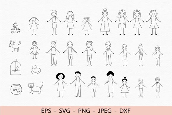 Stick People Svg Kids Cricut Cat Dog Dxf