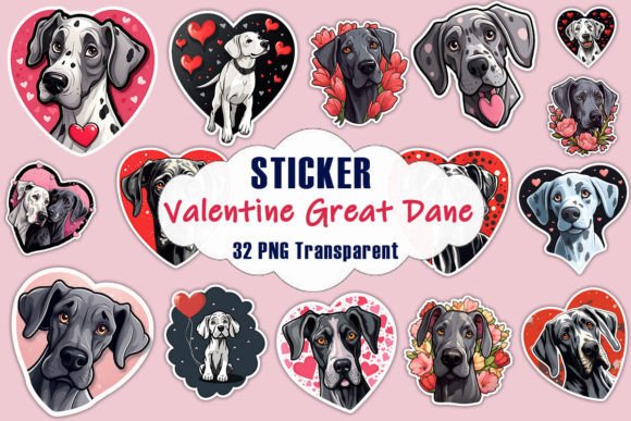 Valentine Great Dane Dog Stickers PNG